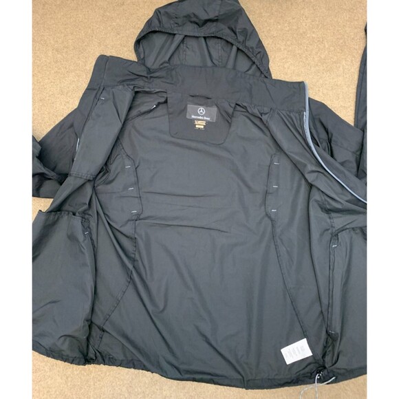Mercedes-Benz Jacket Mens M Lightweight Hooded Black Windbreaker Zip-Up - Picture 4 of 10